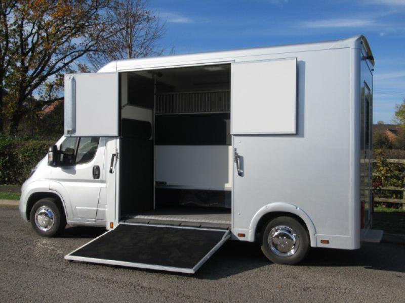 22-376-2018 Peugeot Boxer 3.5 Ton Select Pro New Build. Stalled for 2 rear facing.. Full wall between horse area and changing area.. Metallic silver