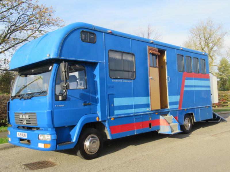 22-406-2002 MAN 8180 7.5 Ton Coach built by Moorhouse Horseboxes. Stalled for 3 with smart spacious living.... Excellent condition throughout!