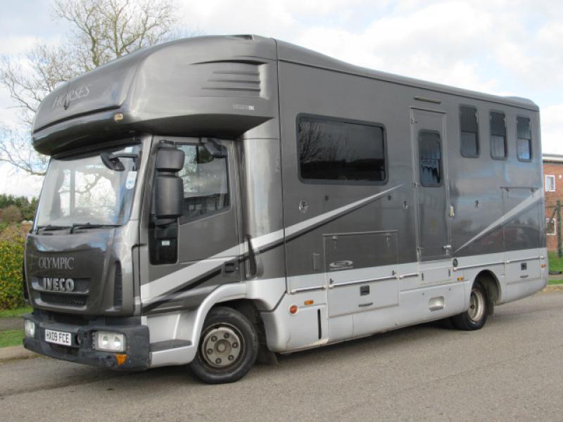 22-412-Beautiful 2009 Iveco Eurocargo 7.5 Ton Automatic, coach built by Olympic. Stalled for 3 with smart spacious living, sleeping for 4. Toilet and shower.  Only 65,247 Miles from new. Horsebox from new! Full tilt cab