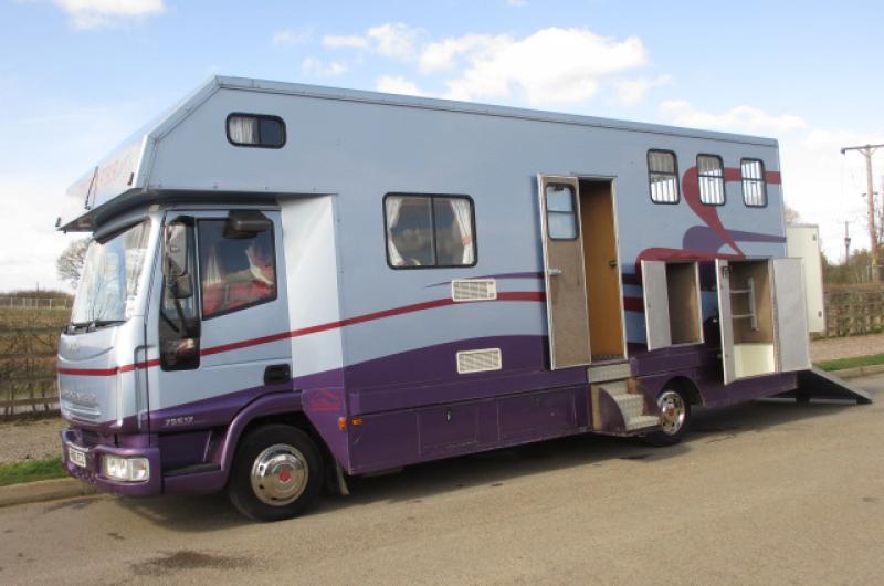 22-422-2006 Iveco Eurocargo 75E17 7.5 Ton Coach built by Solitaire Horseboxes. Stalled for 3. Smart luxury living with toilet and shower. Sleeping for 4. Very low mileage. Horsebox from new!