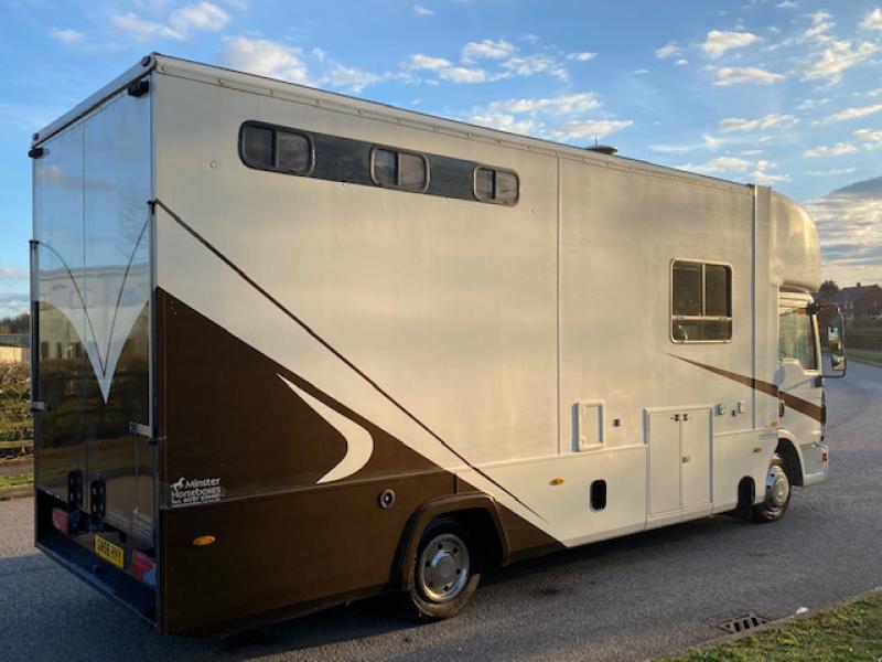 23-519-Beautiful 2007 Model 56 MAN TGL Automatic 7.5 Ton , coach built by Minster Horseboxes. Stalled for 3 with smart spacious living, sleeping for 4. Toilet and shower.  Large external tack locker which do not intrude into the horse area. Full tilt cab