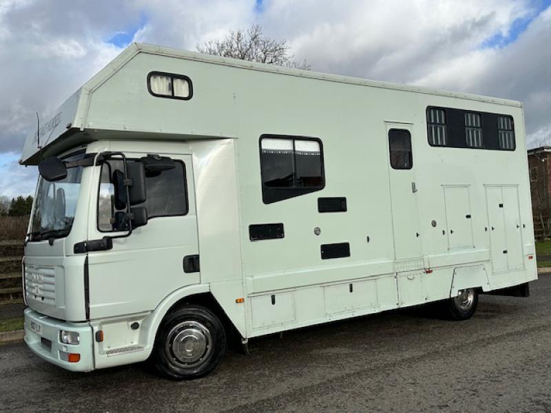 24-739-**NEW PRICE**  2007 Model MAN TGL Automatic 7.5 Ton Coach built by Solitaire Horseboxes. Stalled for 3. Smart luxury living with toilet and shower. Sleeping for 4. Very low mileage.